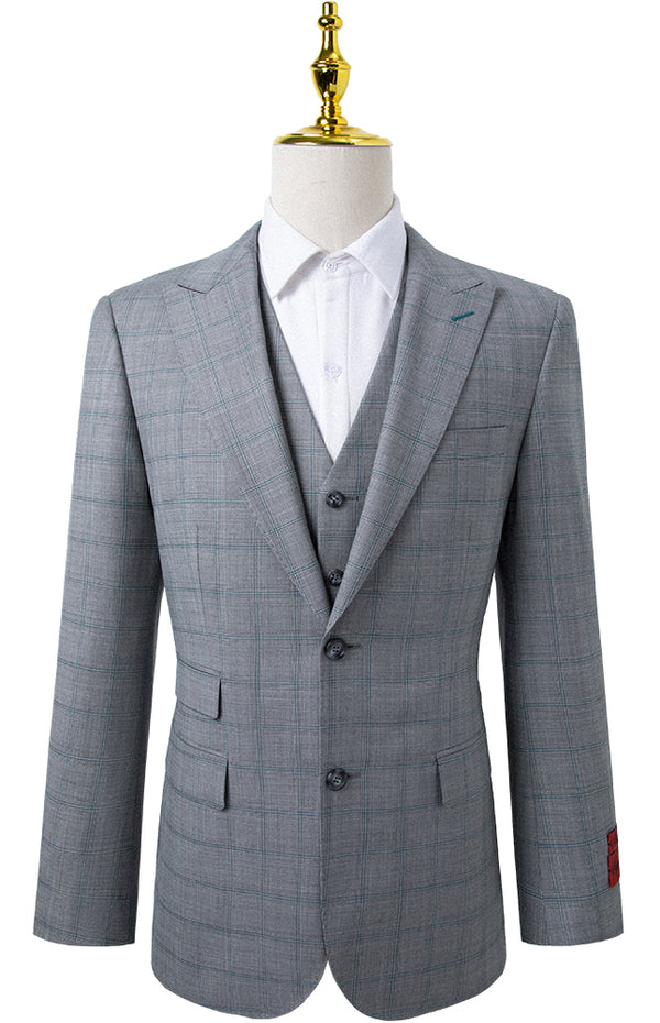 Oran Tailored Light Grey Check 3-Piece Suit