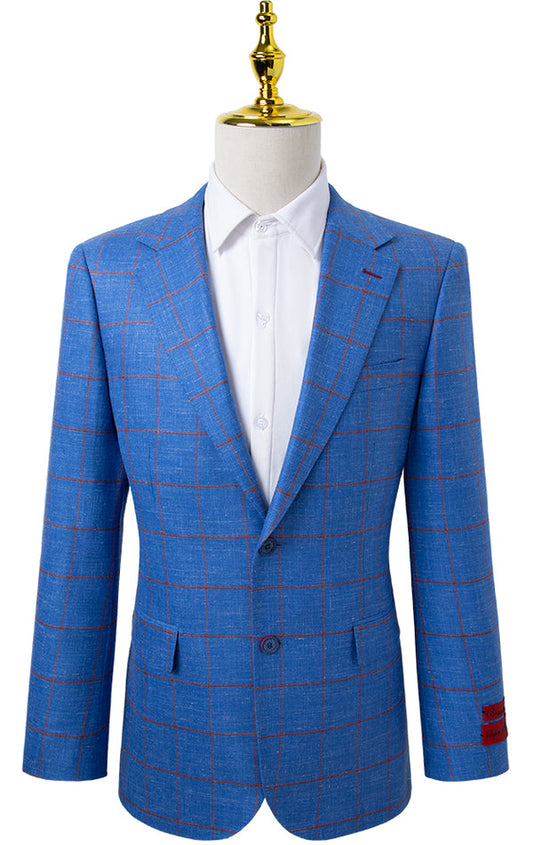 Oran Tailored Blue and Red Windowpane Sport Jacket