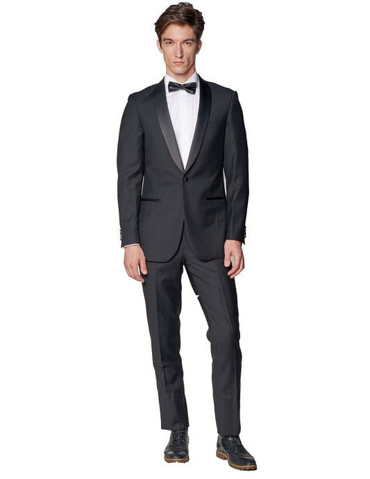 Black Shawl Lapel 1 Button Wool Tuxedo