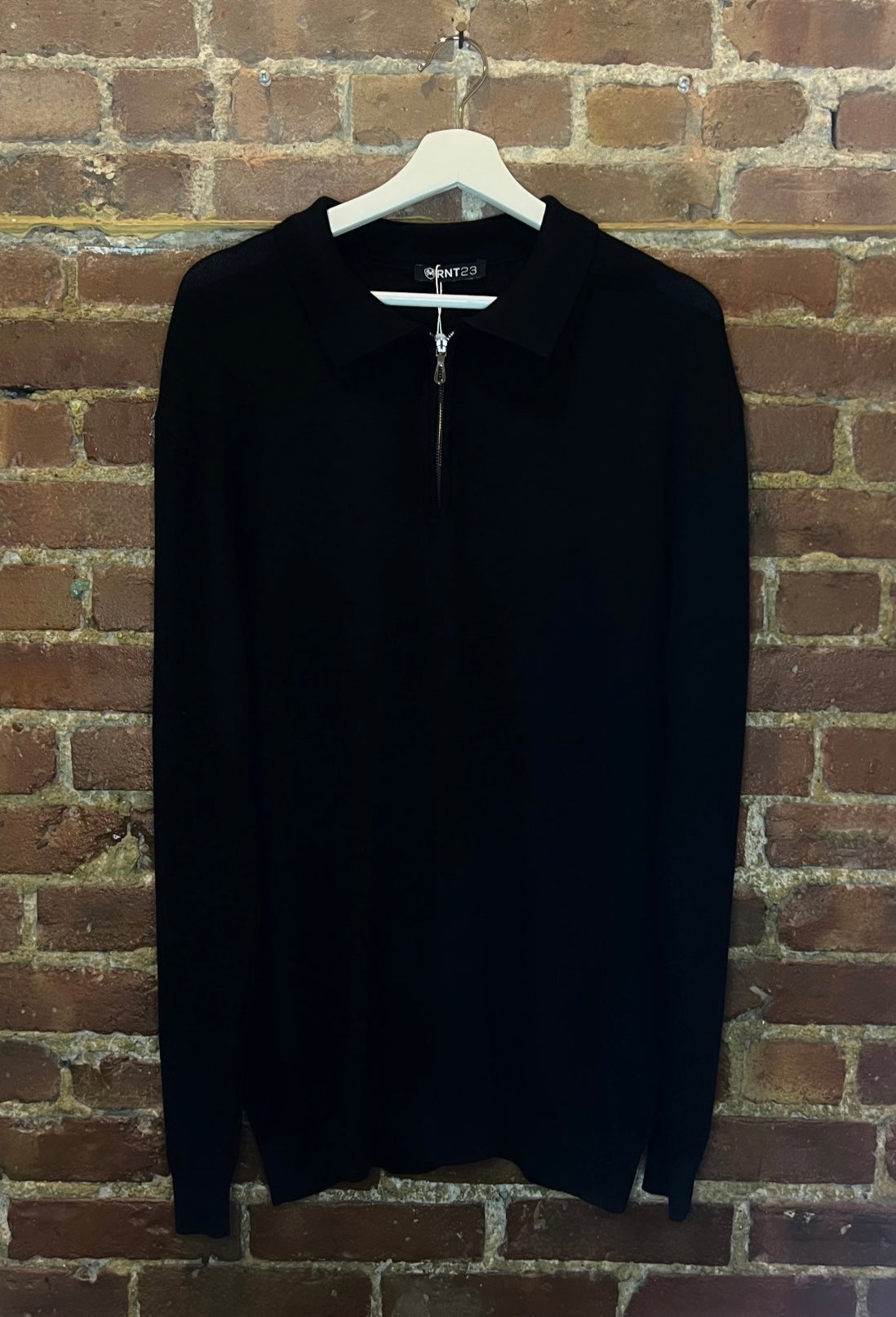 RNT23 Black Knit Quarter Zip Pullover