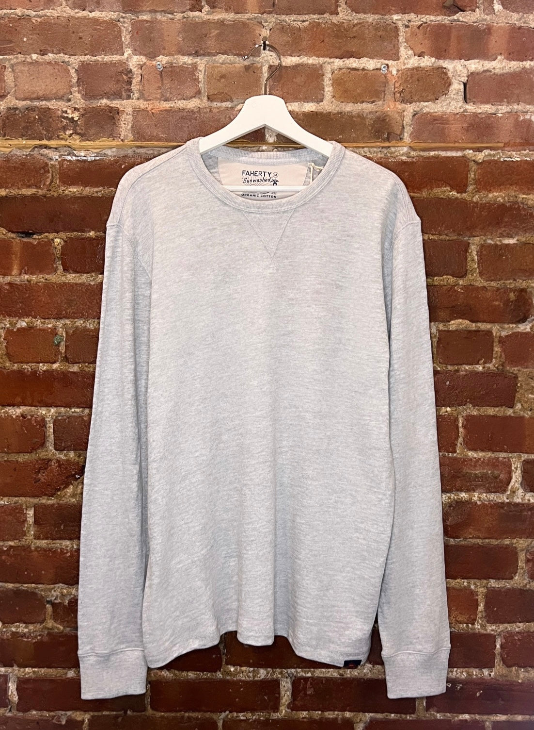 Faherty Grey Organic Cotton Long Sleeve Crew Tee