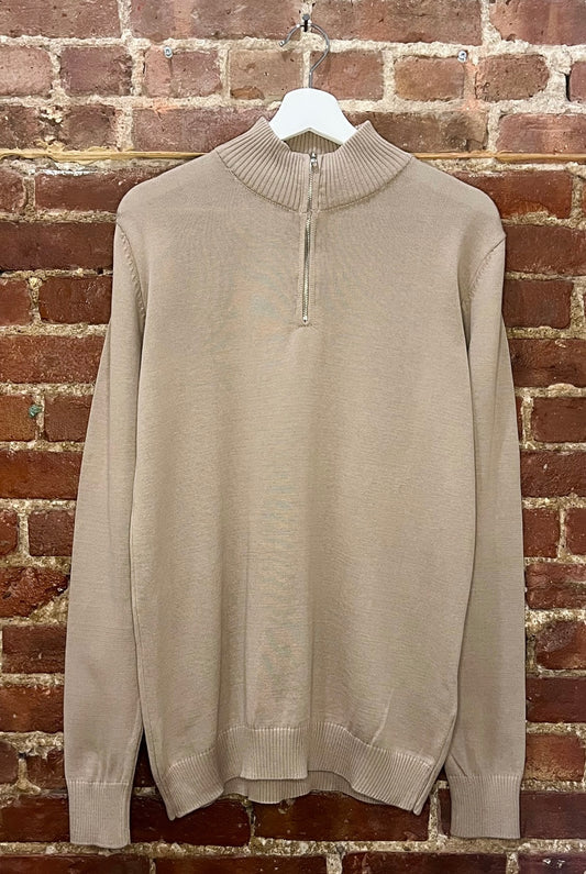 RNT23 Beige Mock Neck Quarter Zip Pullover