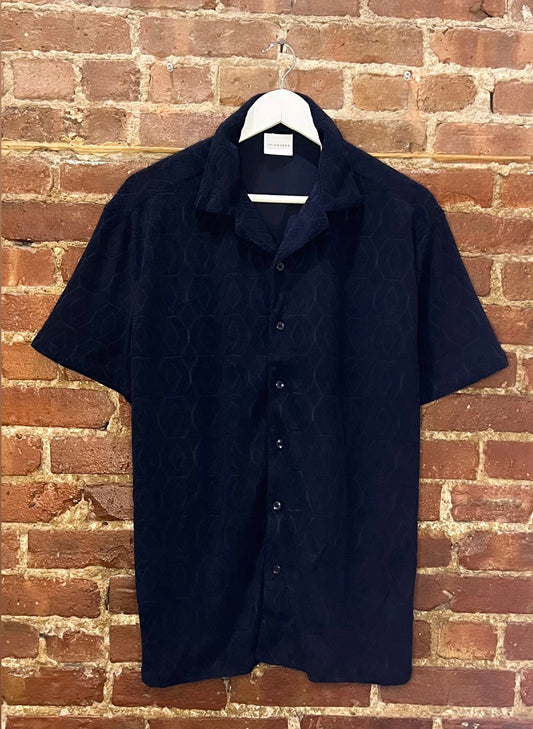 7Diamonds Navy Cloth Textured Button Down