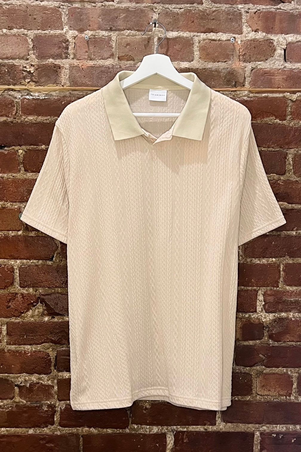 7Diamonds Tan Textured Knit Polo Shirt