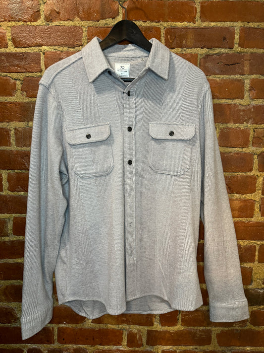 Men's Herringbone Button-Up Shirt with Chest Pockets - Light Gray