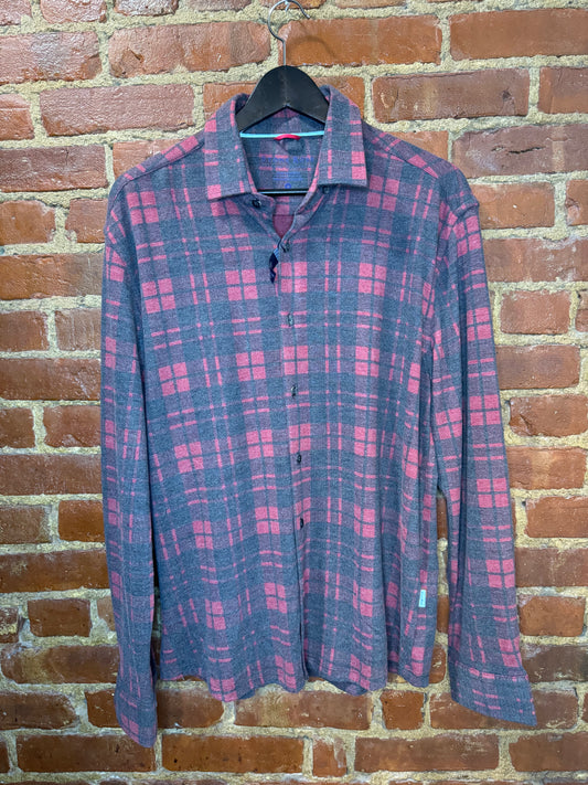 Trendy Plaid Long Sleeve Shirt – Grey and Pink