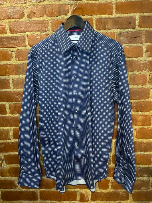 Tailored Fit Navy Shirt with Subtle Dot Pattern