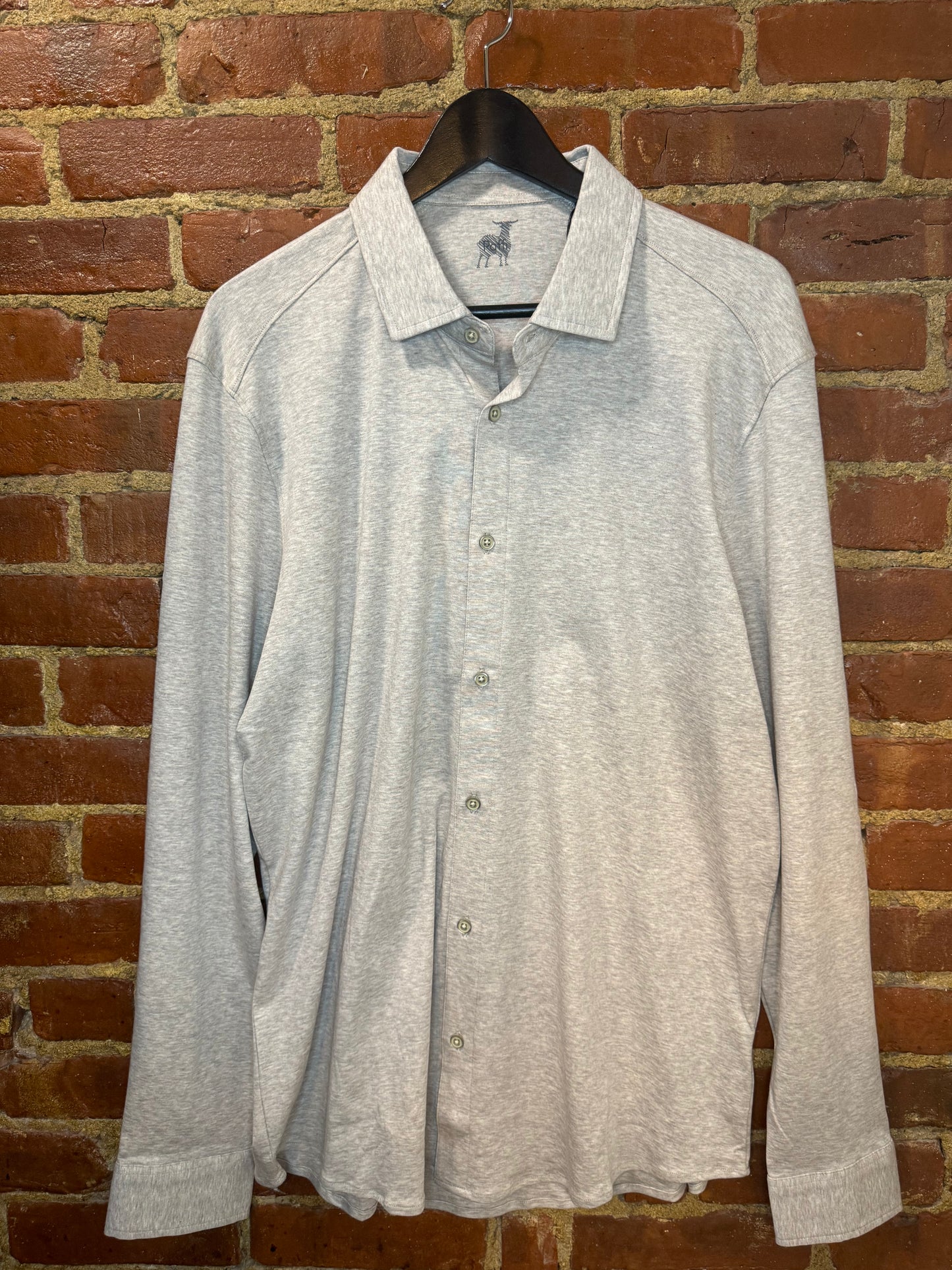 Men's Long Sleeve Heather Grey Performance Button-Up Shirt