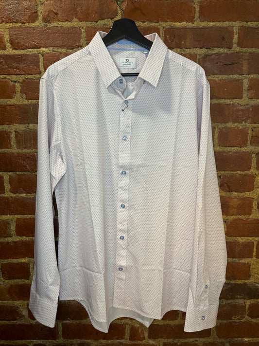 Men's Long Sleeve White Patterned Button-Up Shirt