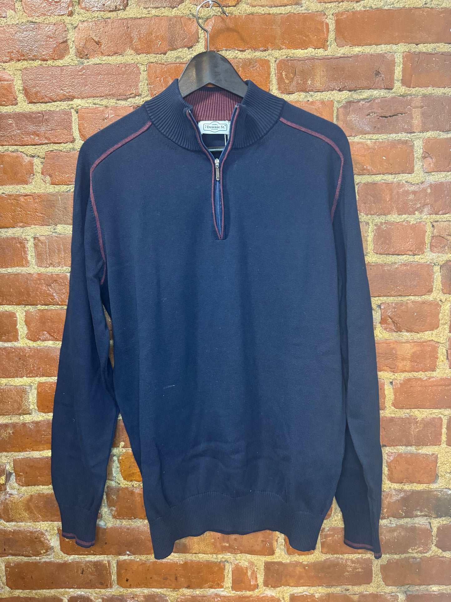 Navy Quarter-Zip Sweater with Contrast Stitching