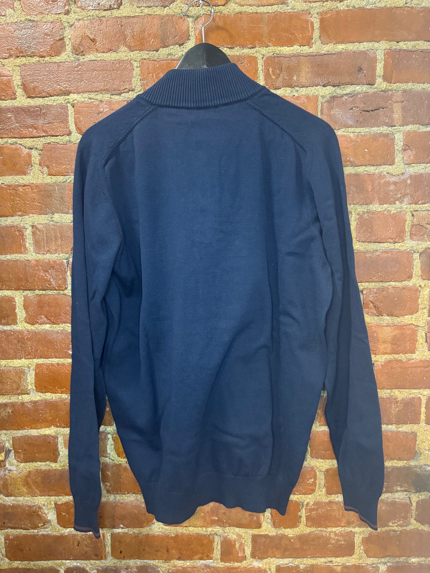 Navy Quarter-Zip Sweater with Contrast Stitching