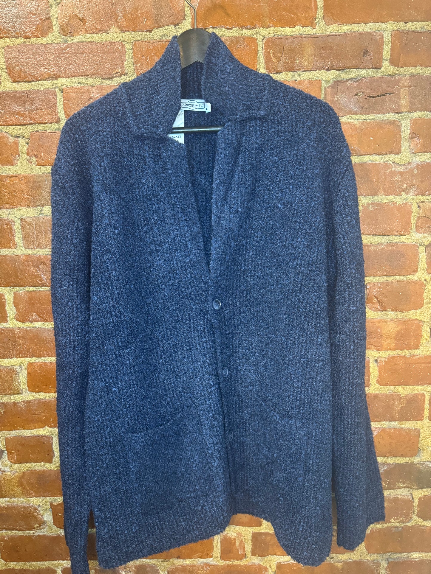 Navy Textured Shawl Collar Cardigan