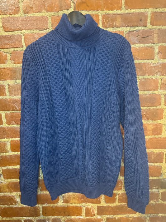 Navy Cable Knit Turtleneck Sweater