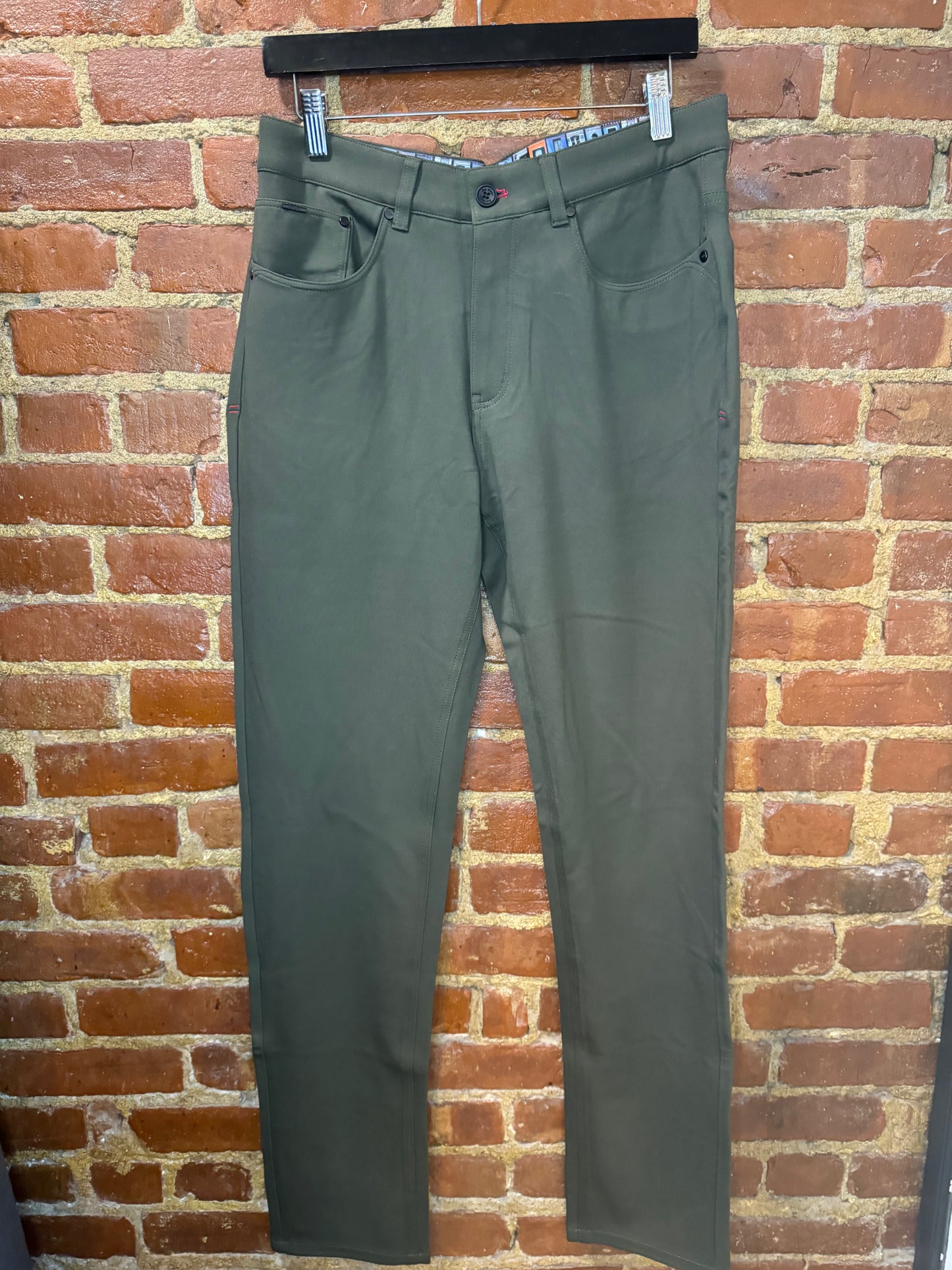 Olive Green Slim Straight Pants