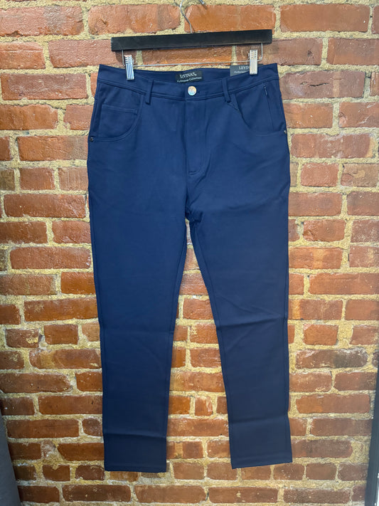 Levinas Navy Performance Slim-Fit Pants