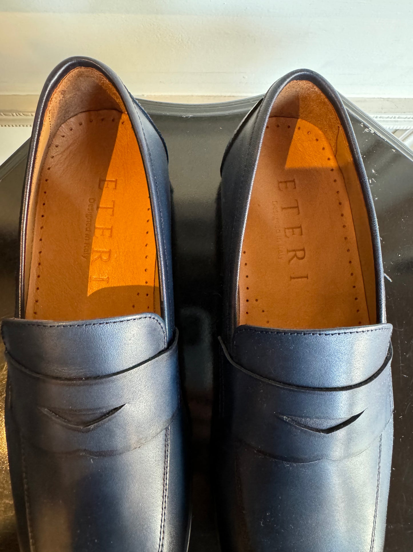 ETERI Navy Blue Leather Loafers