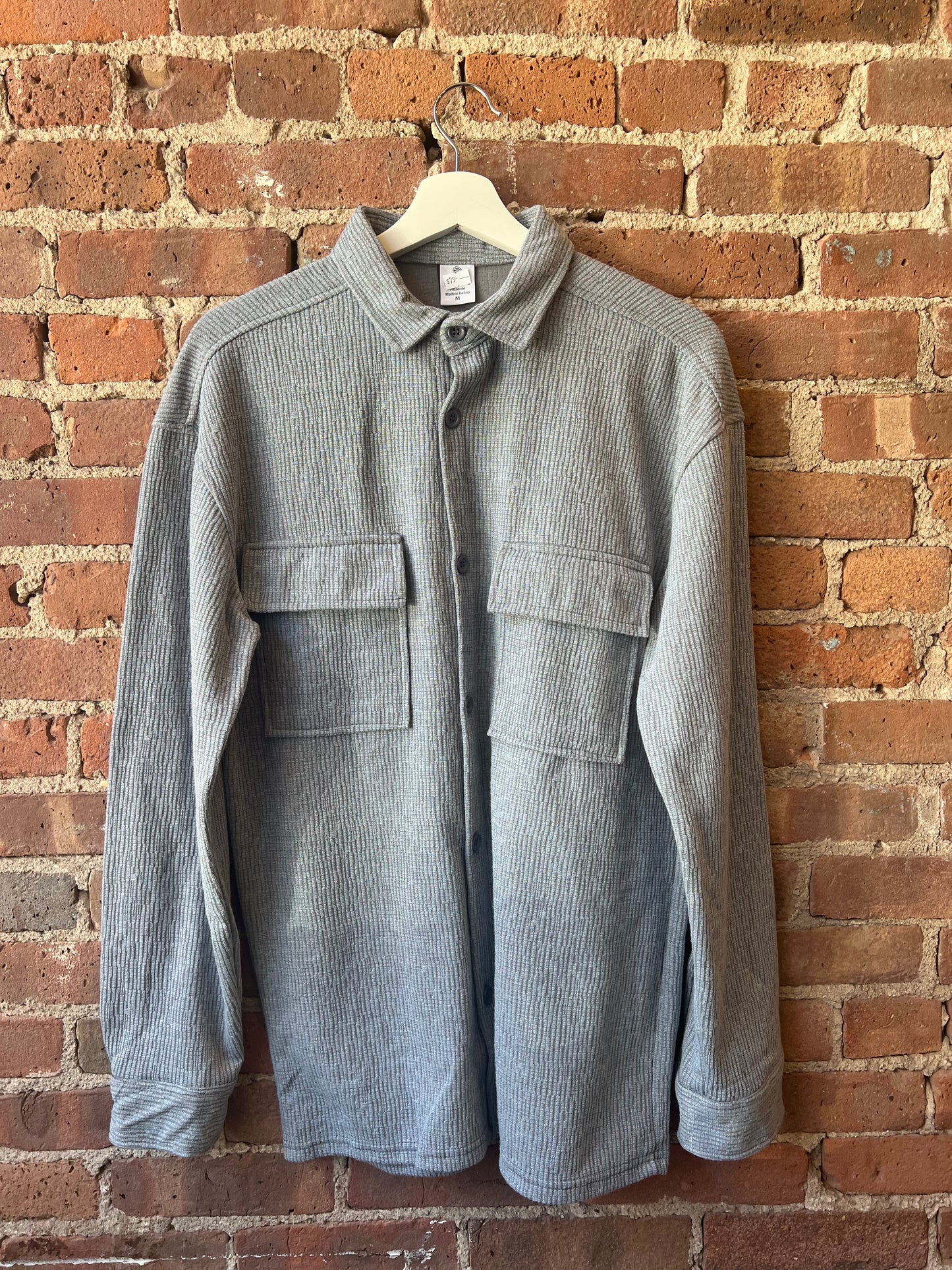 7Diamonds Light Gray Ribbed Button-Up Shacket