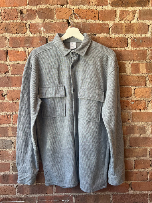 7Diamonds Light Gray Ribbed Button-Up Shacket