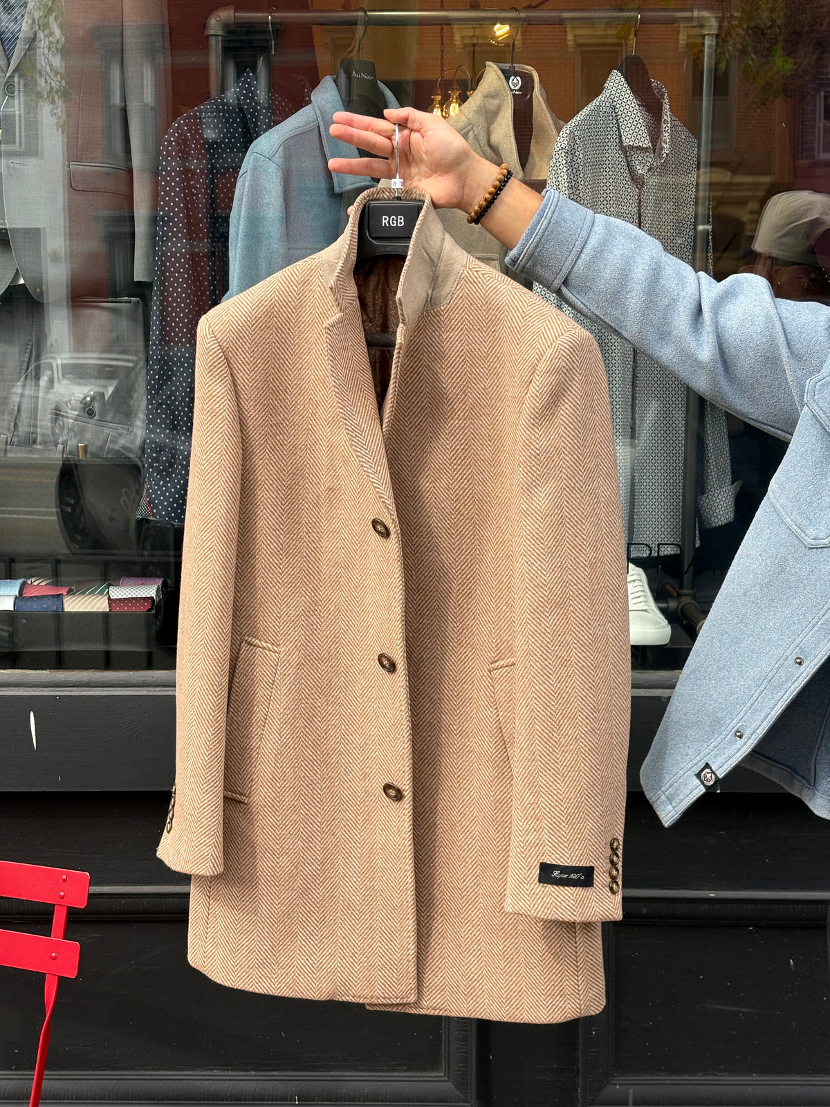 Camel & White Overcoat