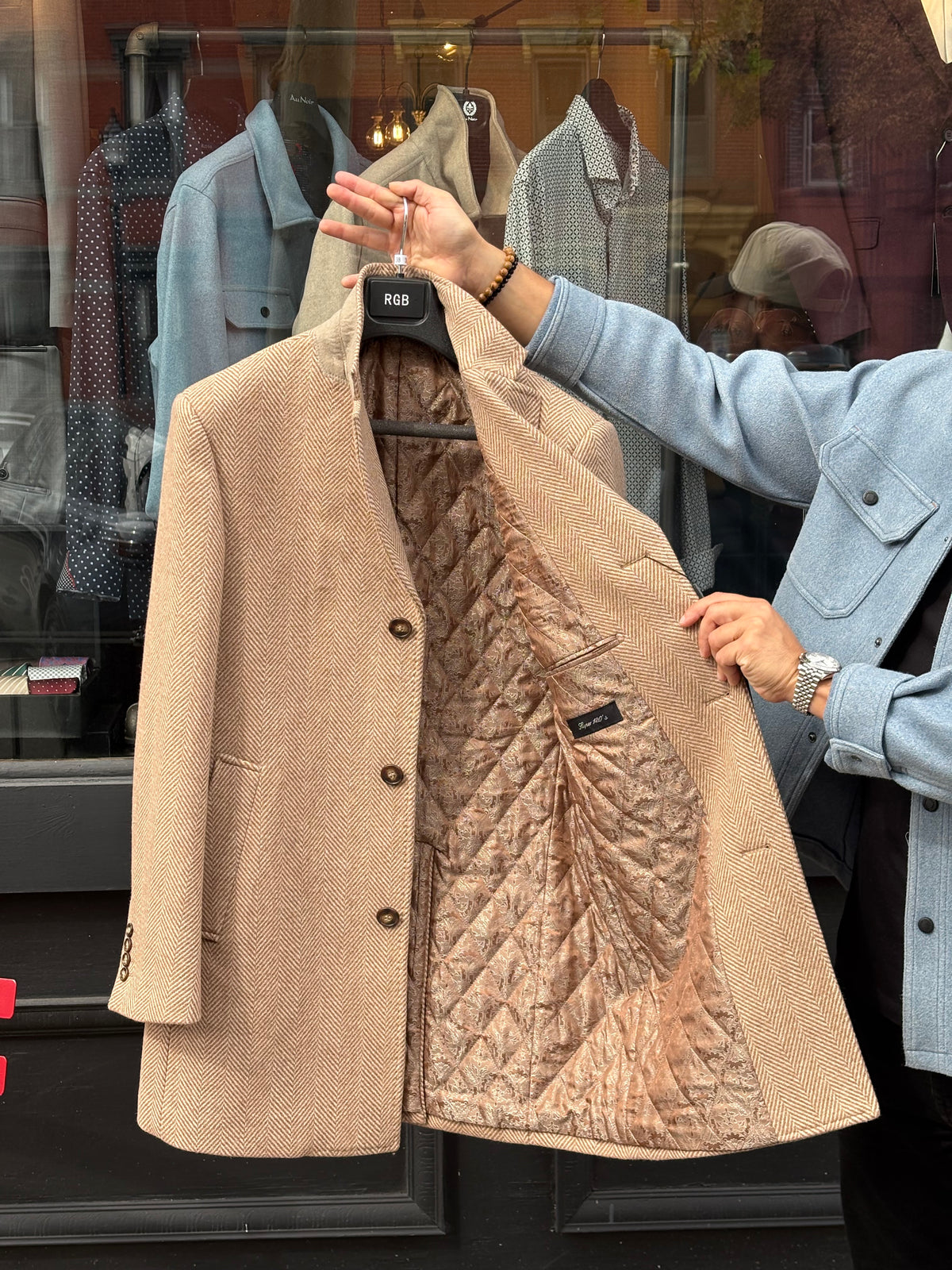 Camel & White Overcoat